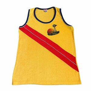 Vintage La Paz Mexico Terry Cloth Tank Top Men’s Sz M Yellow Red Stripe 80’s
